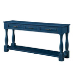Table console en bois massif de 63 po avec 3 tiroirs et 1 étagère inférieure