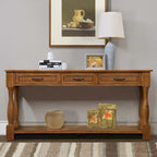Table console en bois massif de 63 po avec 3 tiroirs et 1 étagère inférieure