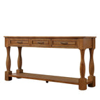Table console en bois massif de 63 po avec 3 tiroirs et 1 étagère inférieure