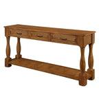 Table console en bois massif de 63 po avec 3 tiroirs et 1 étagère inférieure