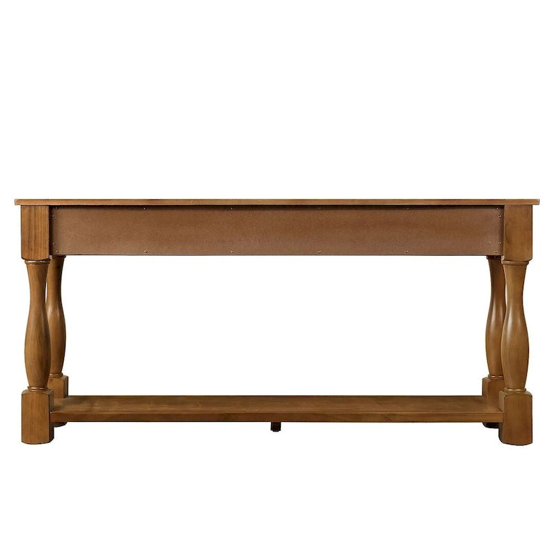 Table console en bois massif de 63 po avec 3 tiroirs et 1 étagère inférieure
