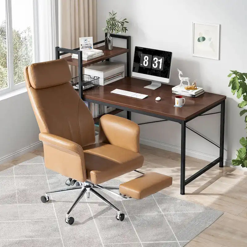 Fauteuil de bureau ergonomique pivotant à dossier haut de 49 po avec accoudoir et repose-pieds