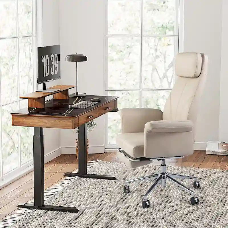Fauteuil de bureau ergonomique pivotant à dossier haut de 49 po avec accoudoir et repose-pieds