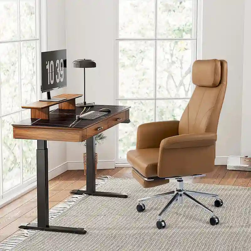 Fauteuil de bureau ergonomique pivotant à dossier haut de 49 po avec accoudoir et repose-pieds