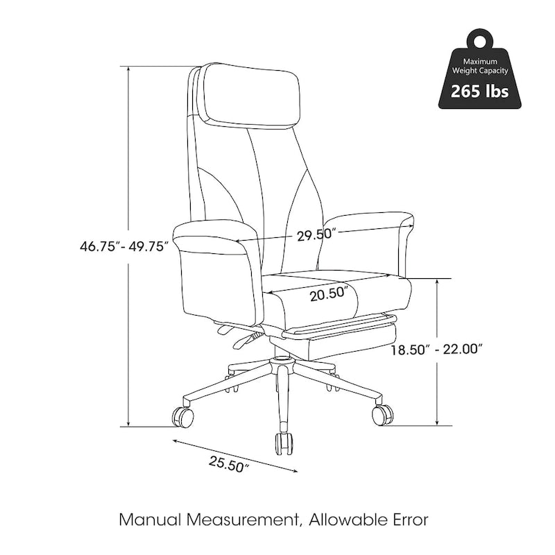 Fauteuil de bureau ergonomique pivotant à dossier haut de 49 po avec accoudoir et repose-pieds