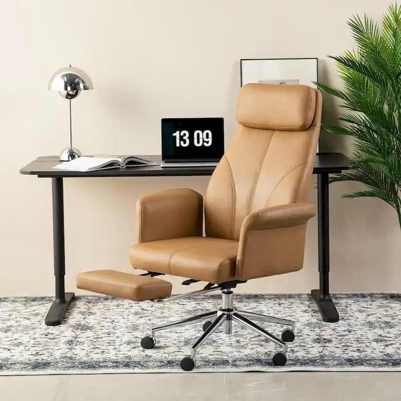 Fauteuil de bureau ergonomique pivotant à dossier haut de 49 po avec accoudoir et repose-pieds