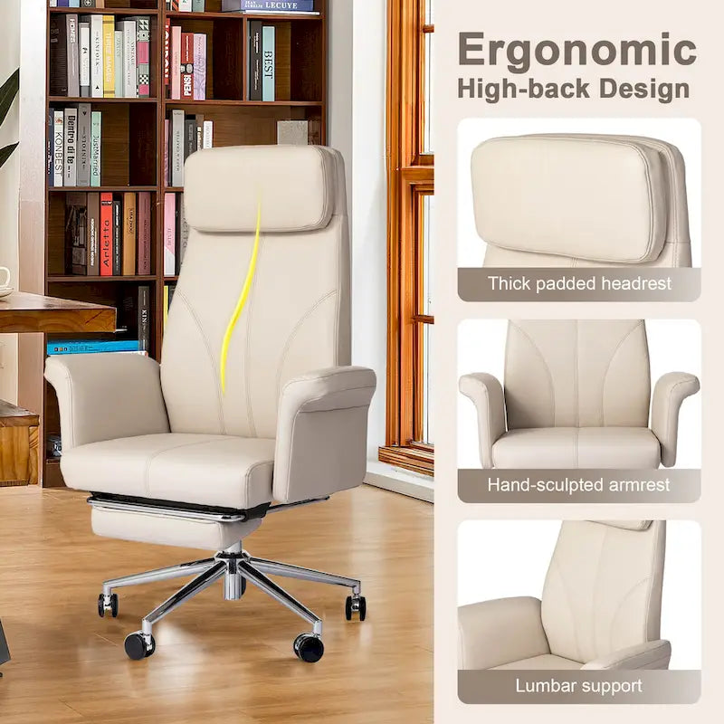 Fauteuil de bureau ergonomique pivotant à dossier haut de 49 po avec accoudoir et repose-pieds