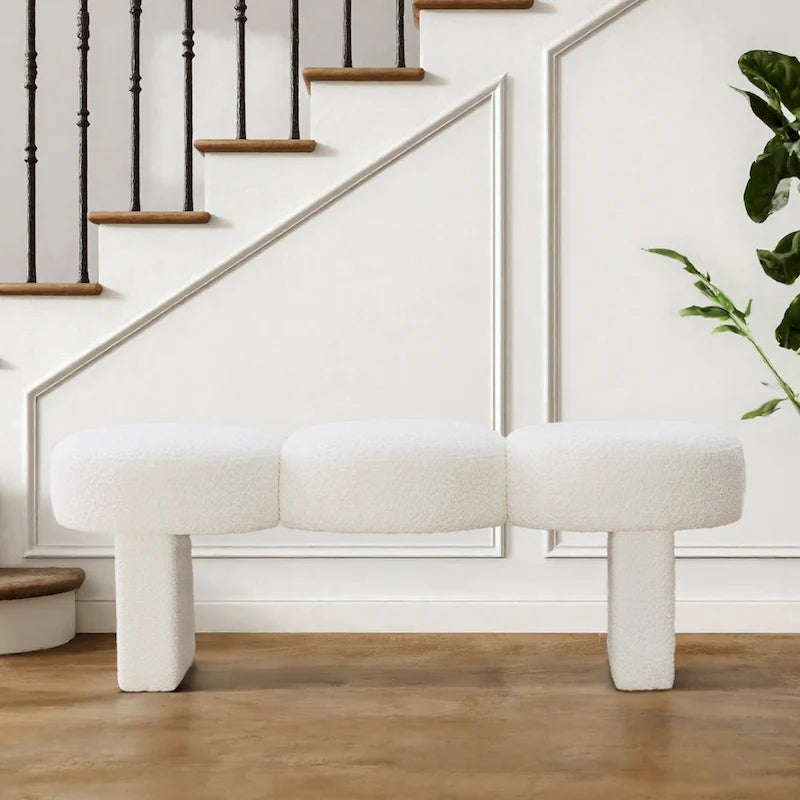 Banc de chambre rembourré en bouclette 56,3W pour entrée ou pied de lit - 56,3L x 19,7P x 17,7H