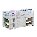 Lit mezzanine simple bas avec bureau et rangement - Lit mezzanine pour enfants en pin avec armoire et espace d'étude