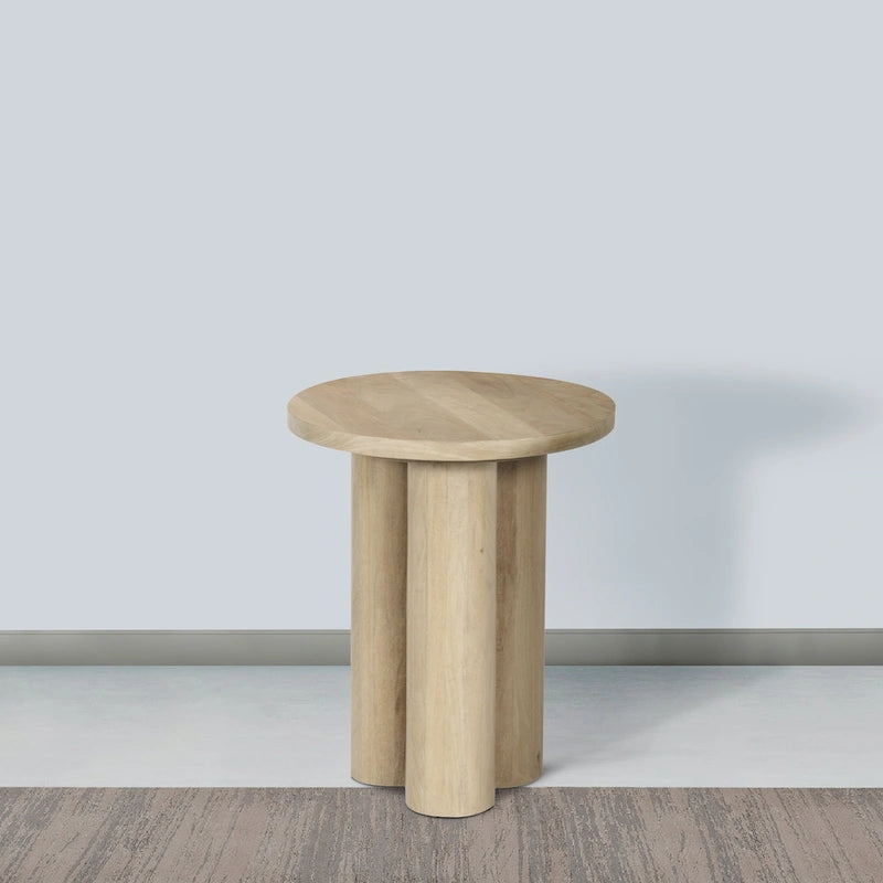 Table d'appoint ronde avec 3 pieds piliers, en bois de manguier brun naturel, 45 cm