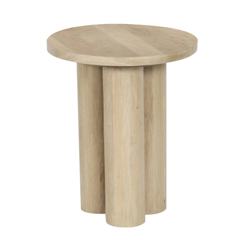 Table d'appoint ronde avec 3 pieds piliers, en bois de manguier brun naturel, 45 cm