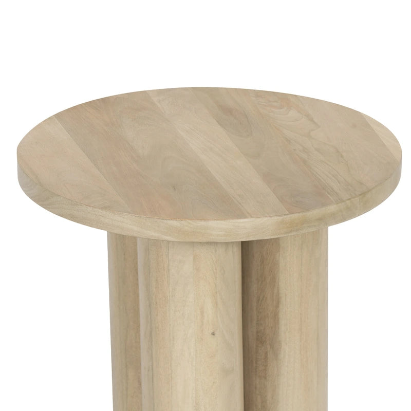 Table d'appoint ronde avec 3 pieds piliers, en bois de manguier brun naturel, 45 cm