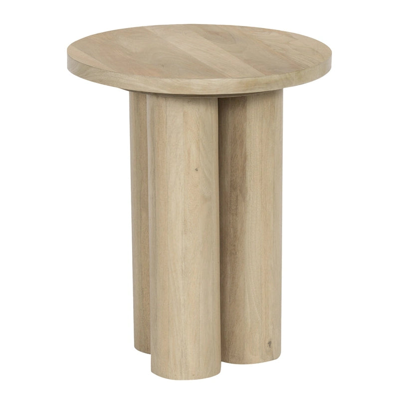 Table d'appoint ronde avec 3 pieds piliers, en bois de manguier brun naturel, 45 cm