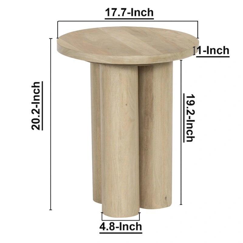Table d'appoint ronde avec 3 pieds piliers, en bois de manguier brun naturel, 45 cm