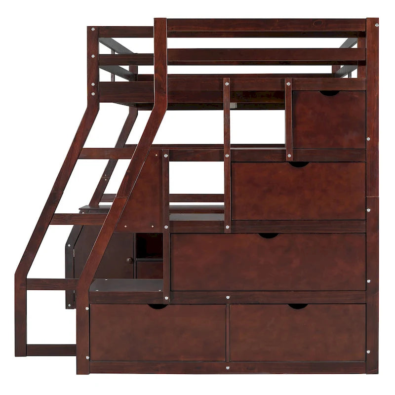 Lit mezzanine en pin avec bureau et rangements
