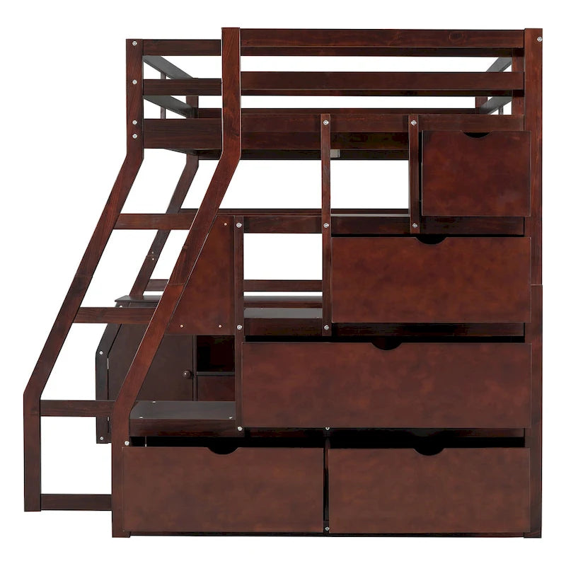 Lit mezzanine en pin avec bureau et rangements