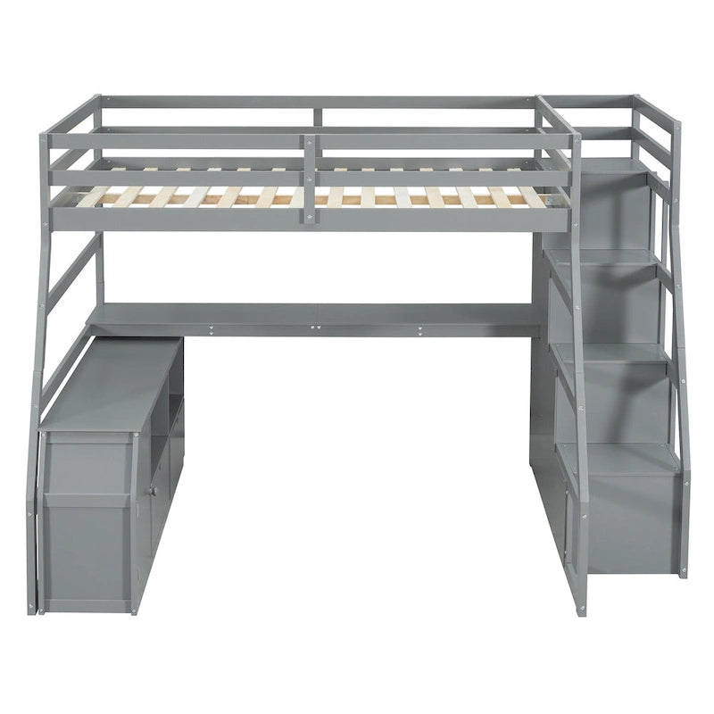 Lit mezzanine en pin avec bureau et rangements