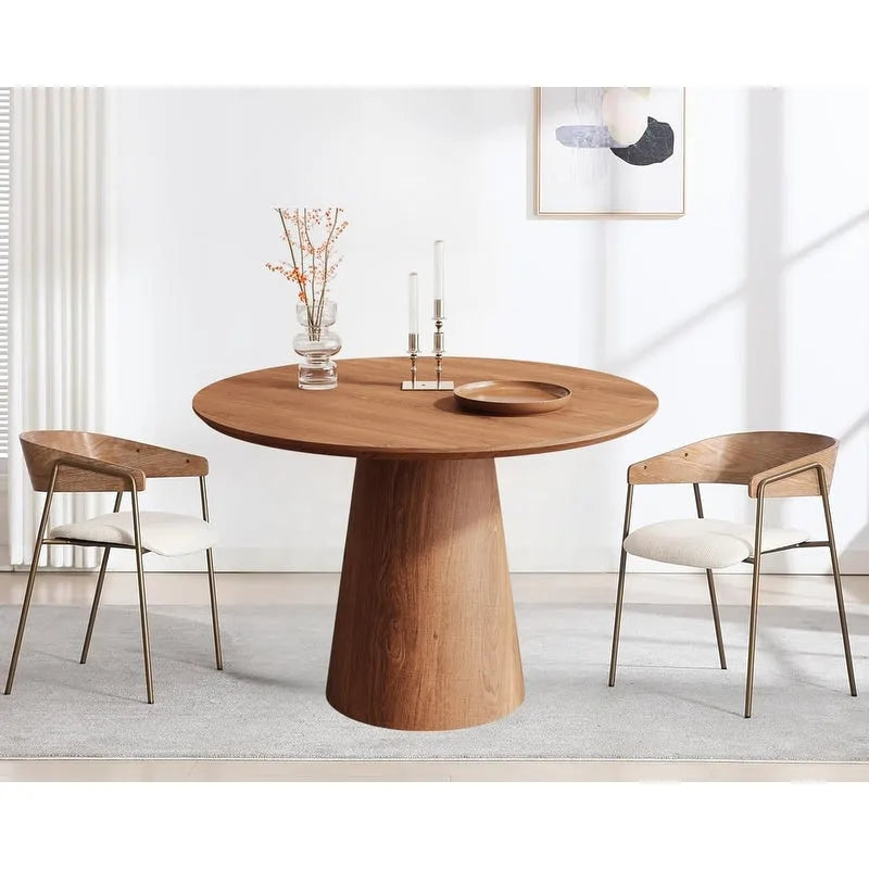 Table à manger ronde en bois naturel avec piétement conique en bois