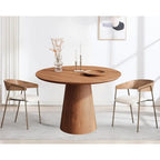 Table à manger ronde en bois naturel avec piétement conique en bois
