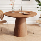 Table à manger ronde en bois naturel avec piétement conique en bois