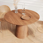 Table à manger ronde en bois naturel avec piétement conique en bois