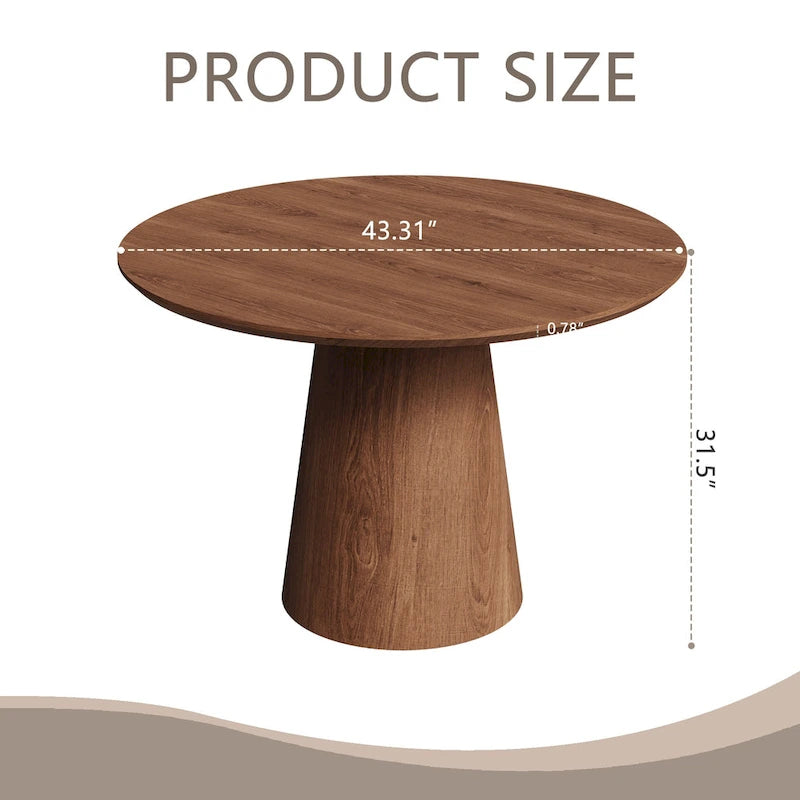 Table à manger ronde en bois naturel avec piétement conique en bois
