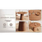 Table à manger ronde en bois naturel avec piétement conique en bois