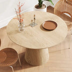Table à manger ronde en bois naturel avec piétement conique en bois