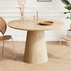 Table à manger ronde en bois naturel avec piétement conique en bois