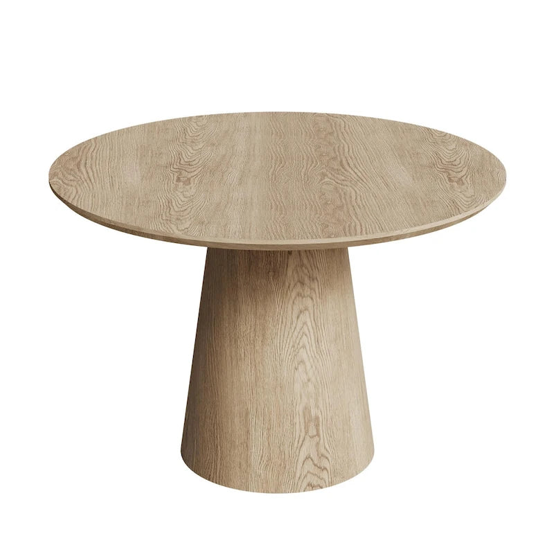 Table à manger ronde en bois naturel avec piétement conique en bois