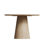 Table à manger ronde en bois naturel avec piétement conique en bois