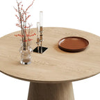 Table à manger ronde en bois naturel avec piétement conique en bois