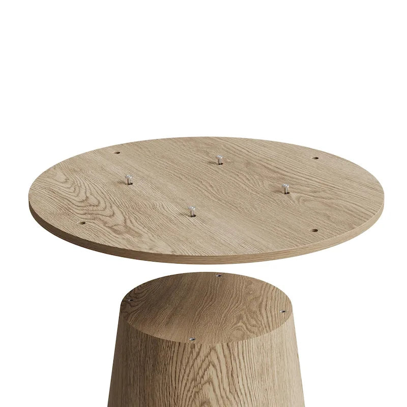 Table à manger ronde en bois naturel avec piétement conique en bois