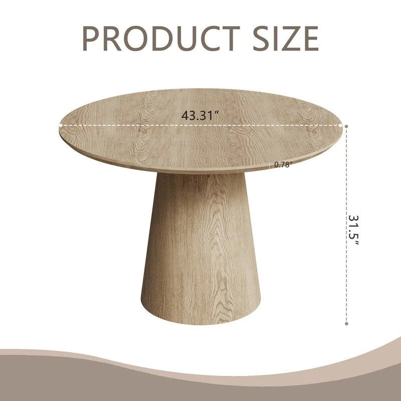 Table à manger ronde en bois naturel avec piétement conique en bois