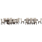 Table à manger extensible en bois de cerisier foncé et tissu beige