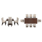 Table à manger extensible en bois de cerisier foncé et tissu beige