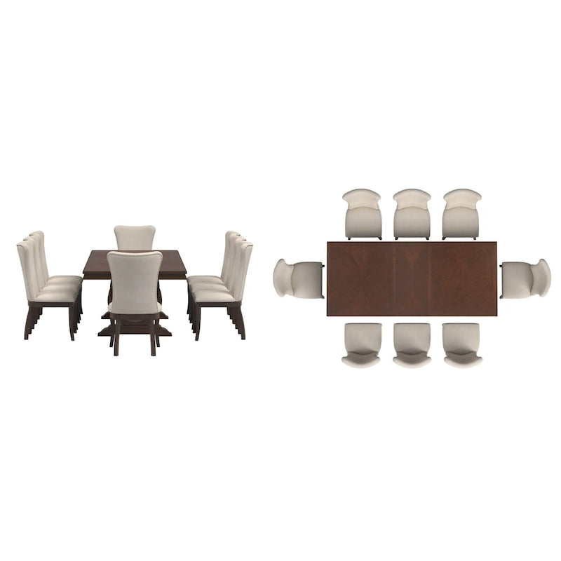 Table à manger extensible en bois de cerisier foncé et tissu beige