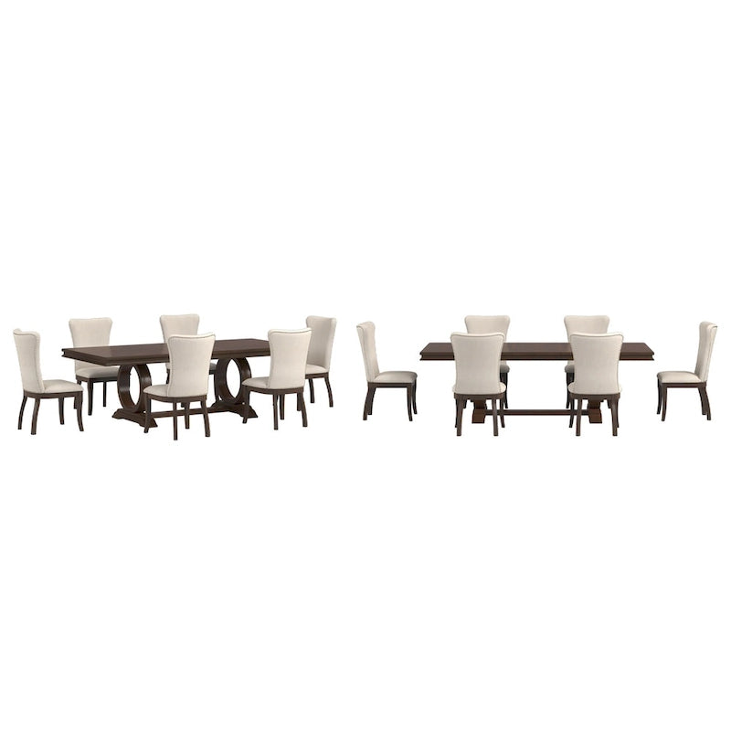 Table à manger extensible en bois de cerisier foncé et tissu beige