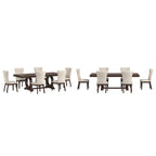 Table à manger extensible en bois de cerisier foncé et tissu beige