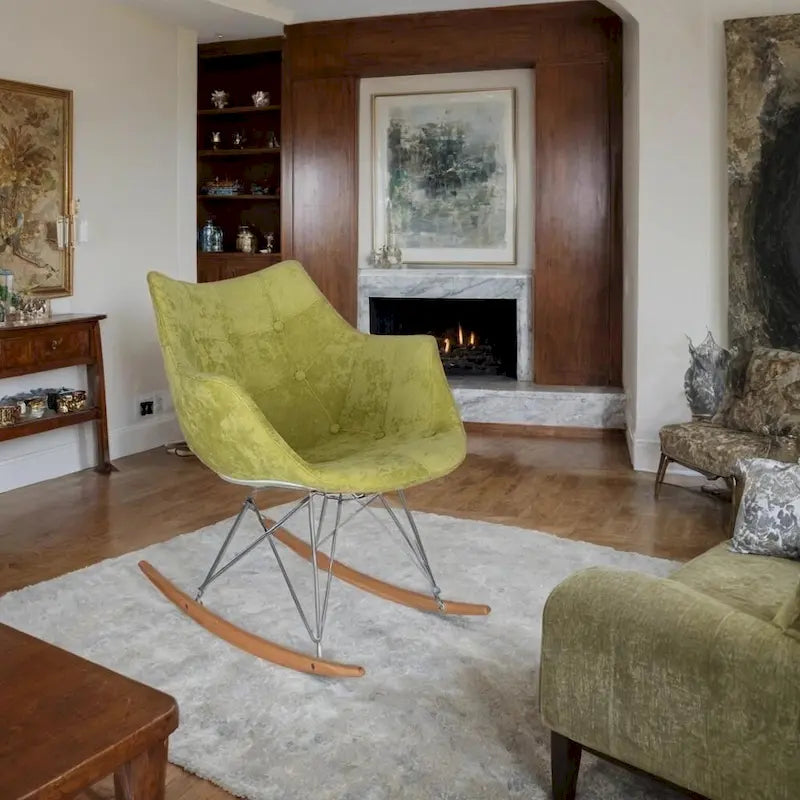 Fauteuil à bascule de puériculture moderne en velours - Fauteuil d'appoint du milieu du siècle