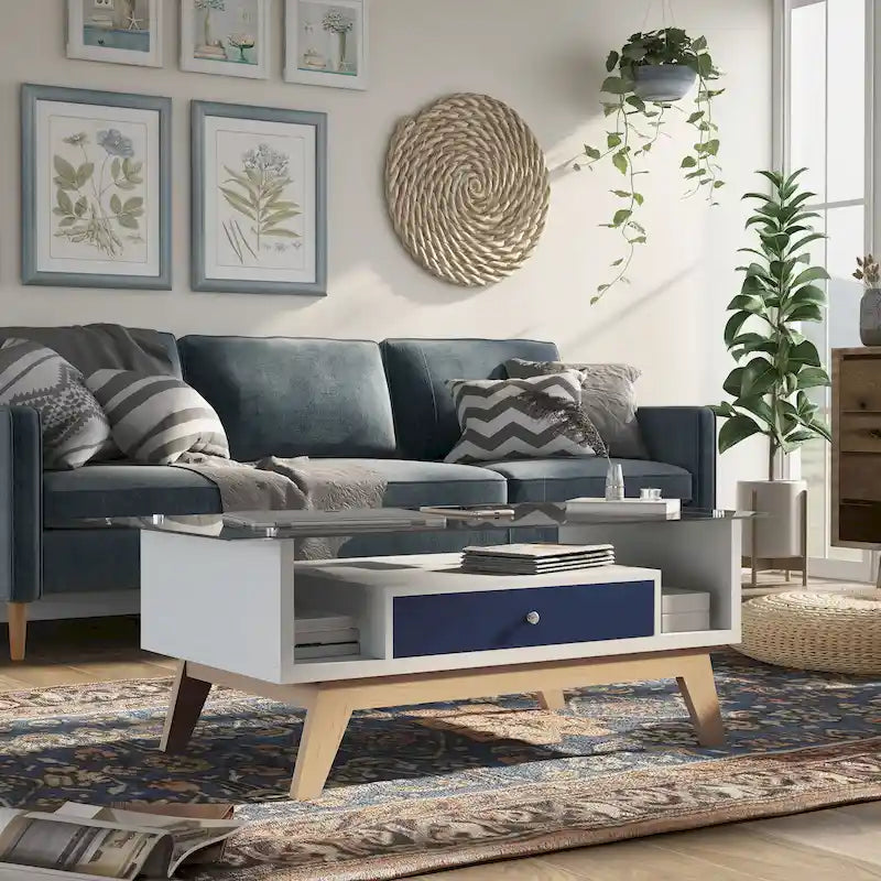 Table basse moderne en verre de 47 pouces avec étagère