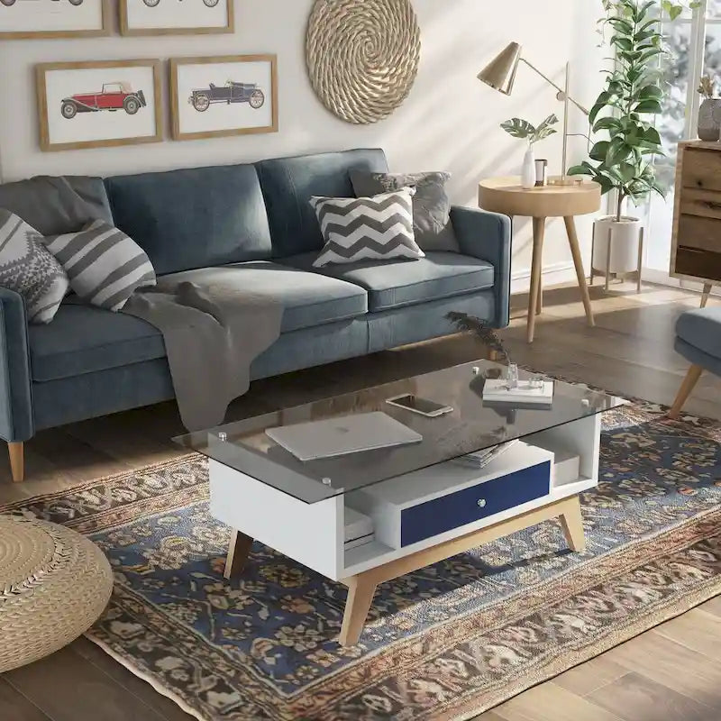 Table basse moderne en verre de 47 pouces avec étagère