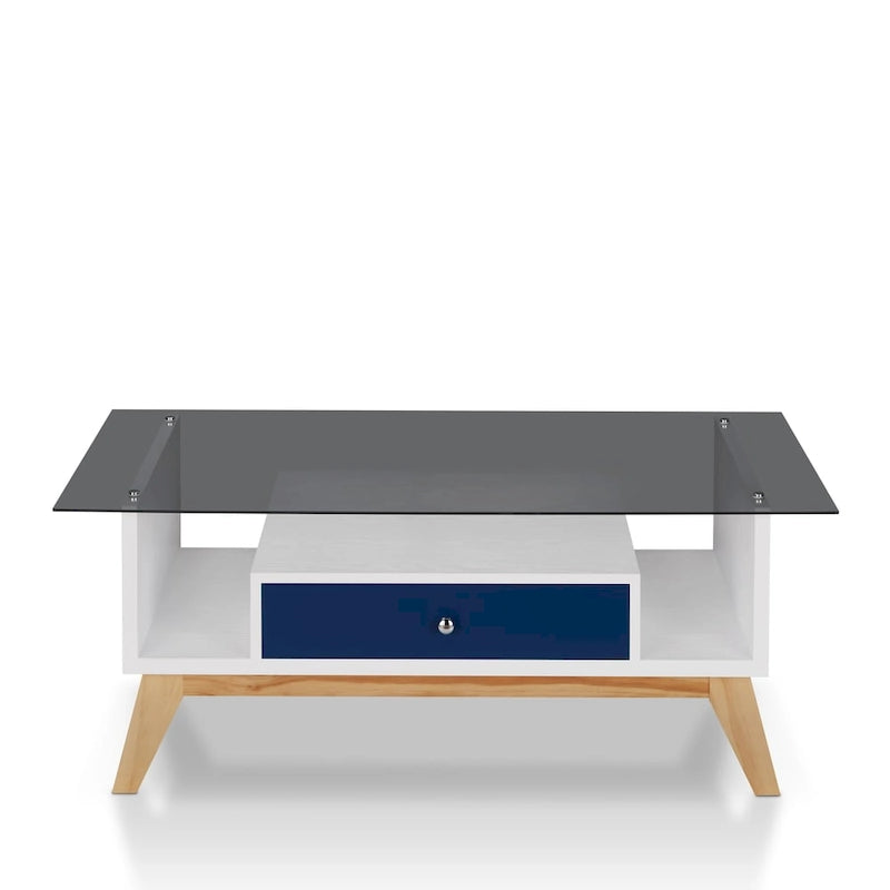Table basse moderne en verre de 47 pouces avec étagère