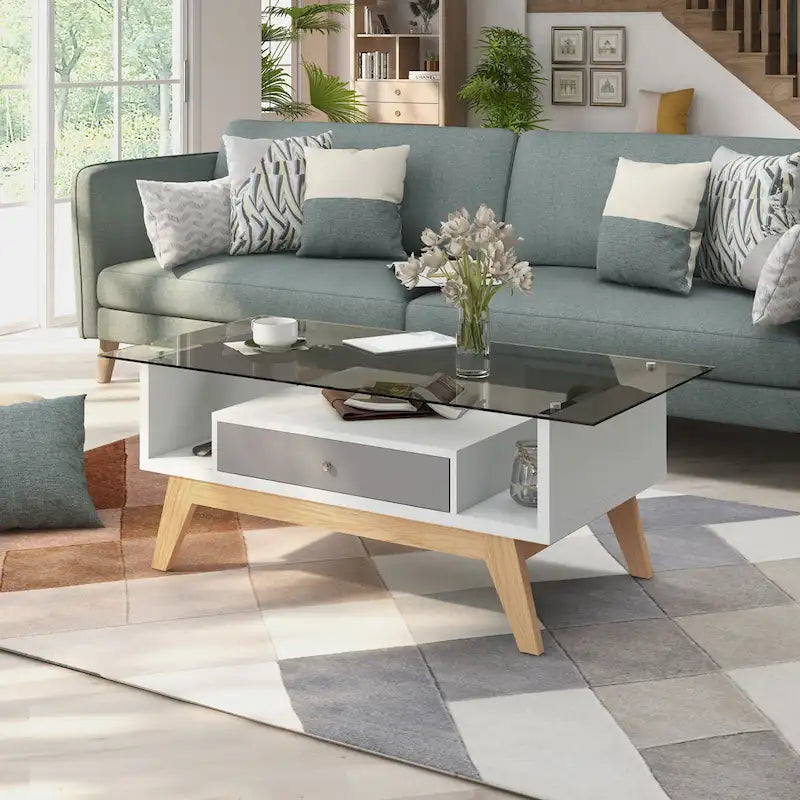 Table basse moderne en verre de 47 pouces avec étagère