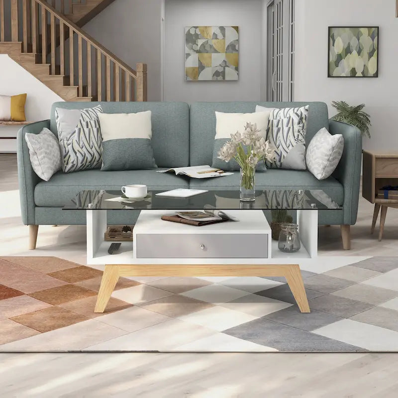 Table basse moderne en verre de 47 pouces avec étagère