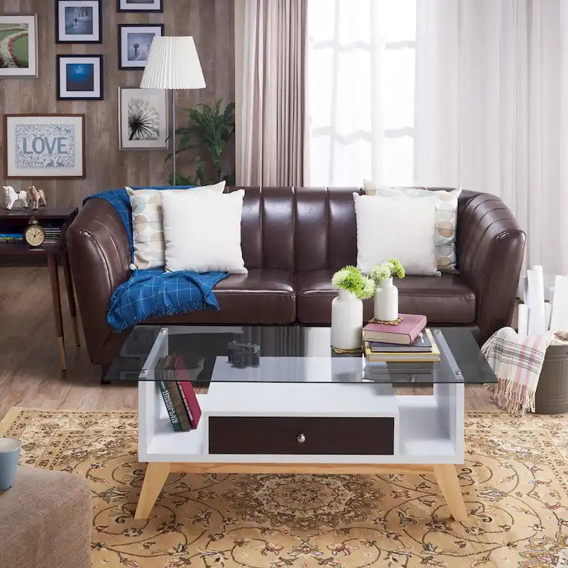 Table basse moderne en verre de 47 pouces avec étagère