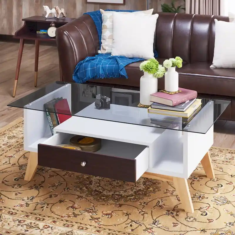 Table basse moderne en verre de 47 pouces avec étagère