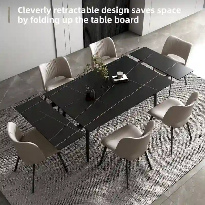 Table de salle à manger extensible avec plateau en pierre sintérisée, de 160 cm à 240 cm