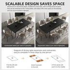 Table de salle à manger extensible avec plateau en pierre sintérisée, de 160 cm à 240 cm