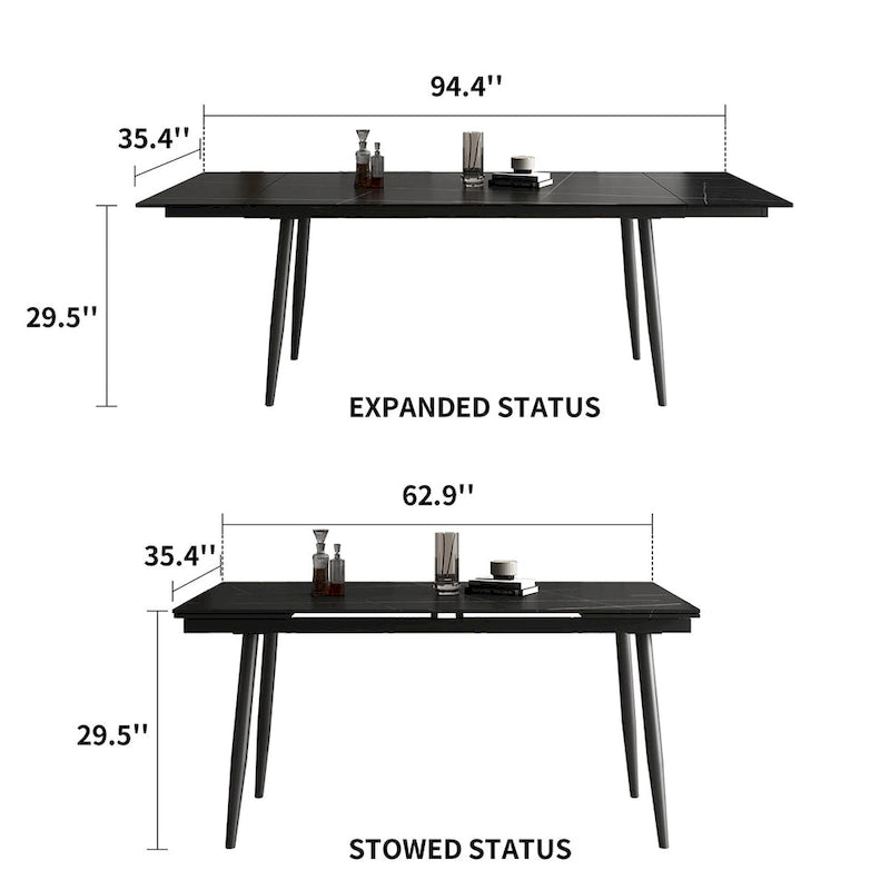 Table de salle à manger extensible avec plateau en pierre sintérisée, de 160 cm à 240 cm